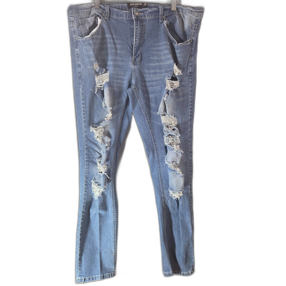 Road Narrows Mens Jeans 38x29 Slim Fit Stretch Denim Pants Distressed Casual